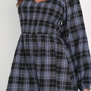 Lulu's Black and Blue Plaid Women’s Romper